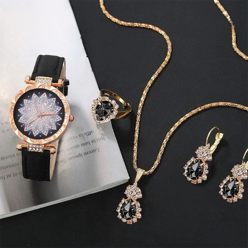 Premium Style 5 Pcs Jewlery Watch Set for Ladies