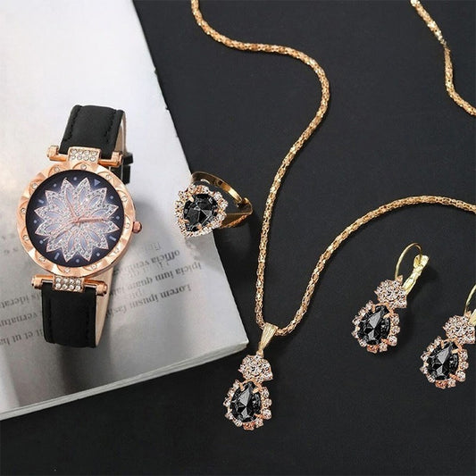 Premium Style 5 Pcs Jewlery Watch Set for Ladies