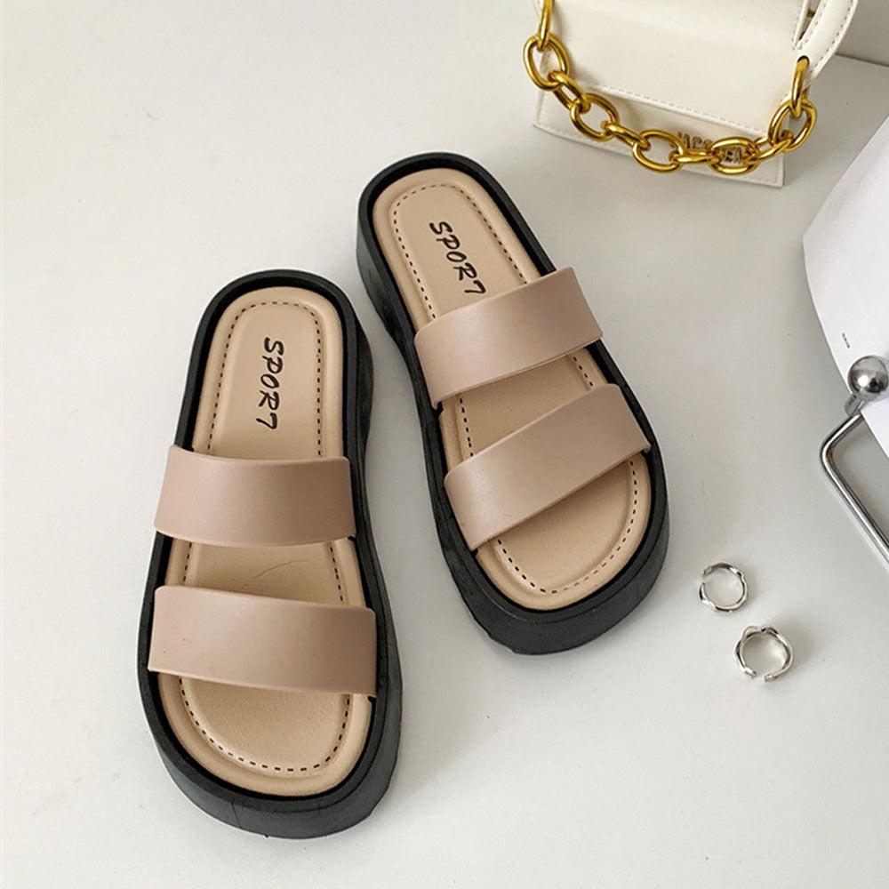 Two Band Solid Casual Thick Sole Fashion Sandals for Women