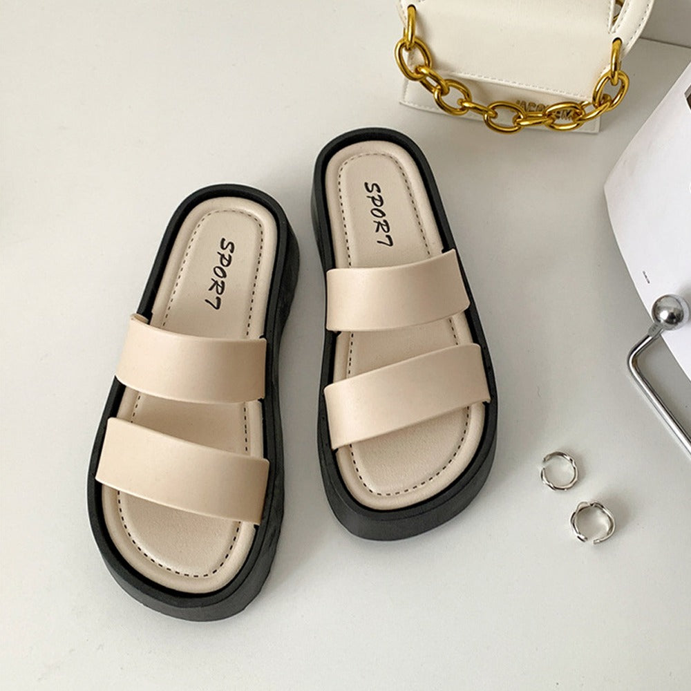 Two Band Solid Casual Thick Sole Fashion Sandals for Women
