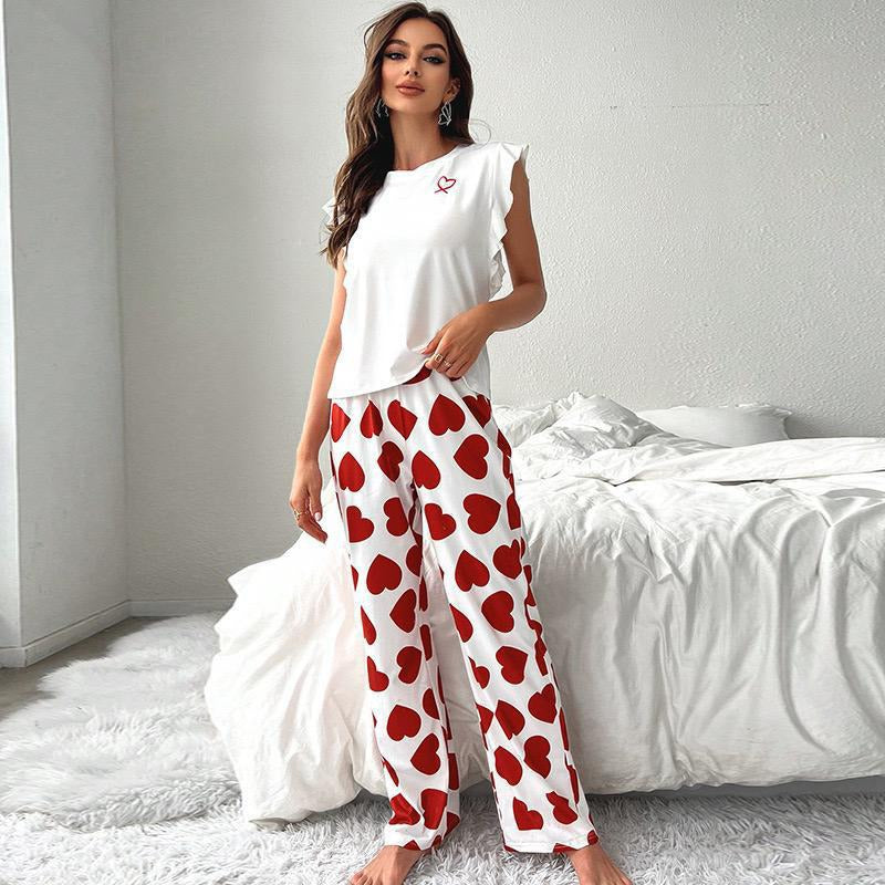 Home Wear Solid T-shirt & Printed Pants for Women