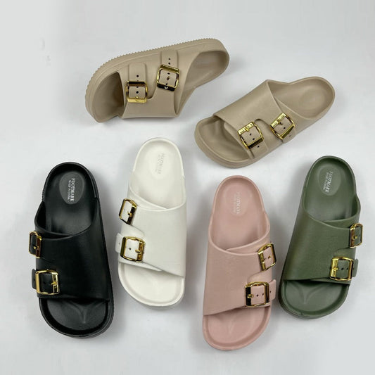 Double Buckled Fashion Solid Flat Sandals for Women