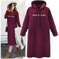 Solid Text Printed Full Sleeve Long Hooded Sweatshirt for Women