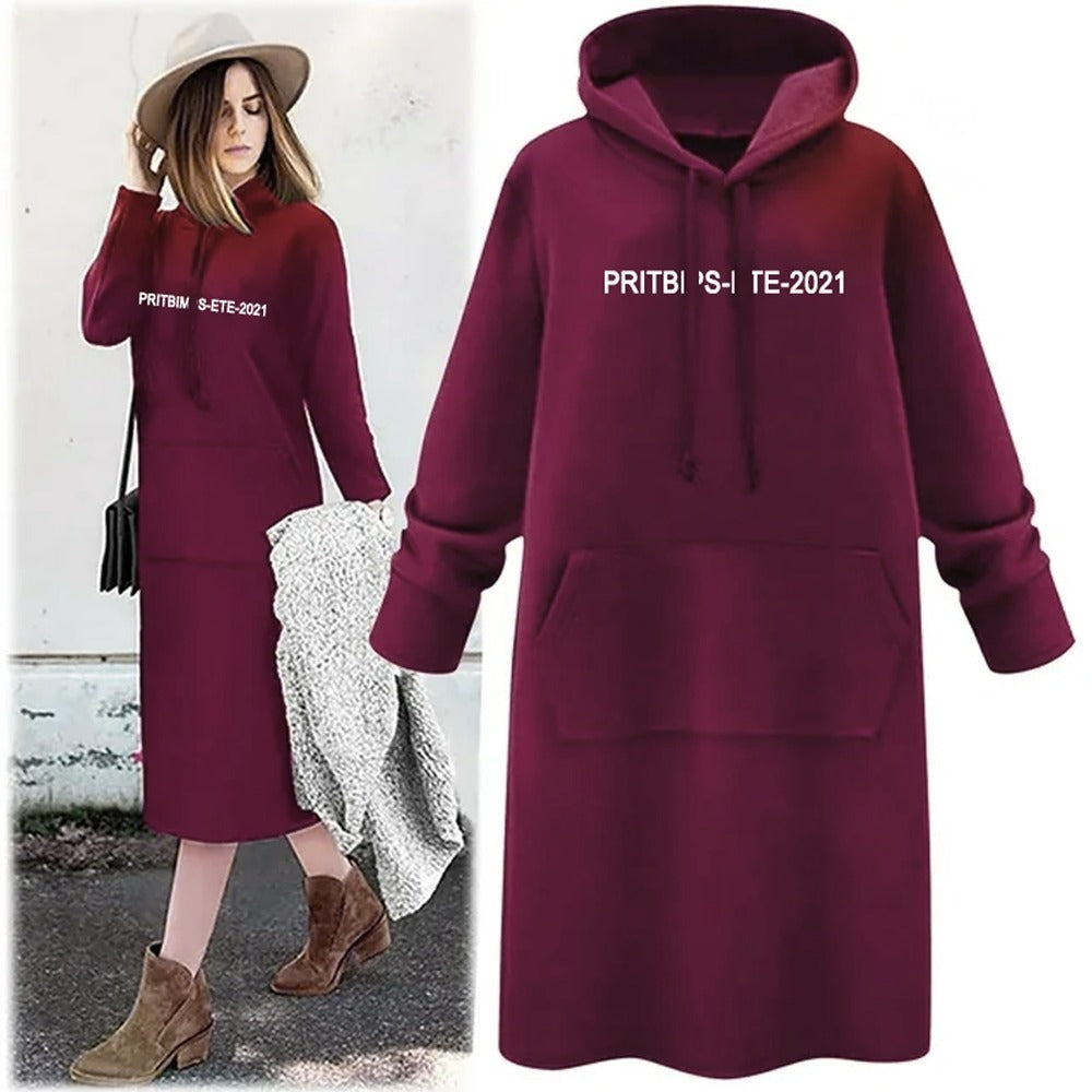 Solid Text Printed Full Sleeve Long Hooded Sweatshirt for Women