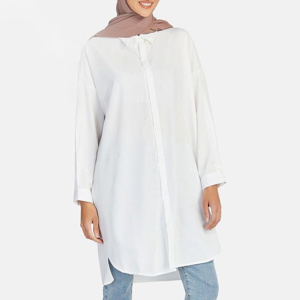 Solid Long Sleeve Button Abaya for Women