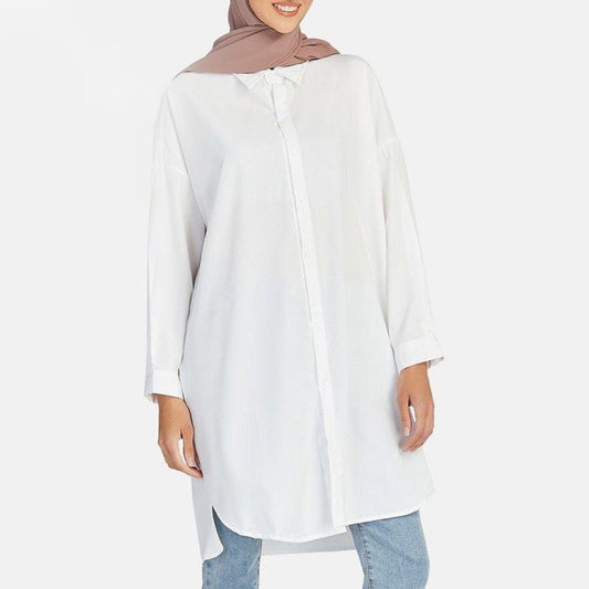 Solid Long Sleeve Button Abaya for Women