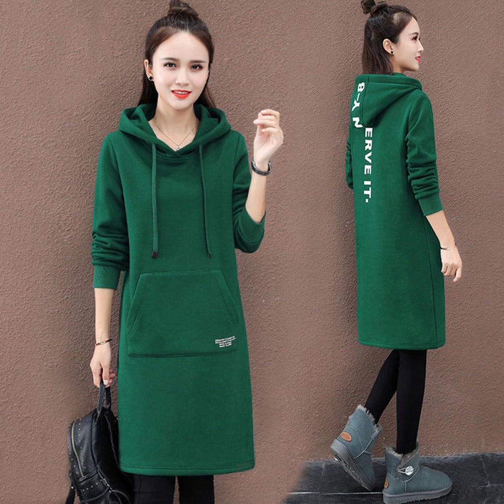 Winter Warm Long Fashion Hooded Dress for Women