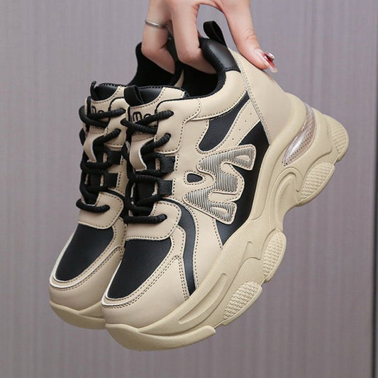 PU Leather Sneaker Thick Sole Wedge Sneakers for Women