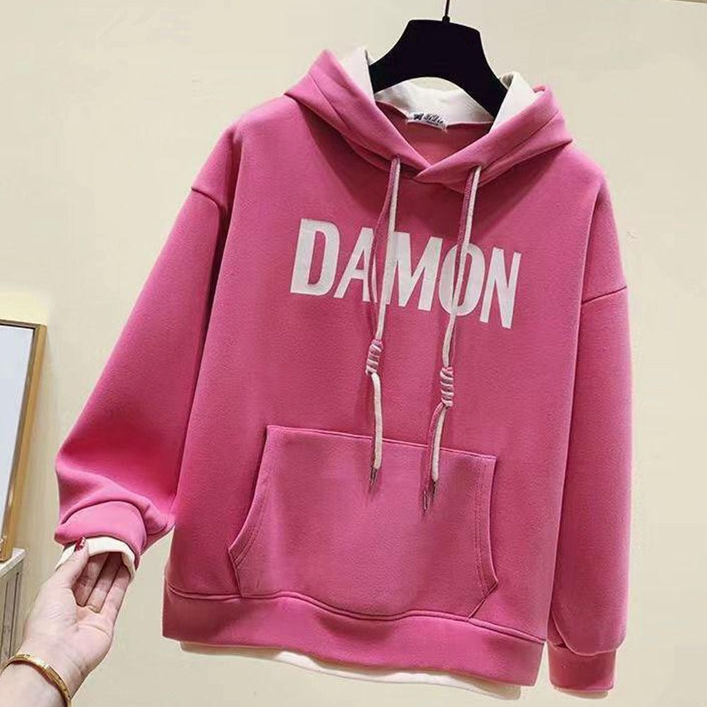 Autumn Winter Full Sleeve Txt Printed Hoodies for Women