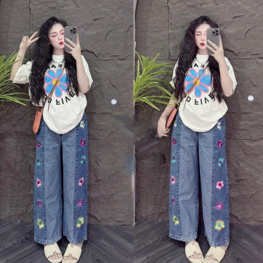 Printed Fashion T-shirt & Wide Leg Pant for Women