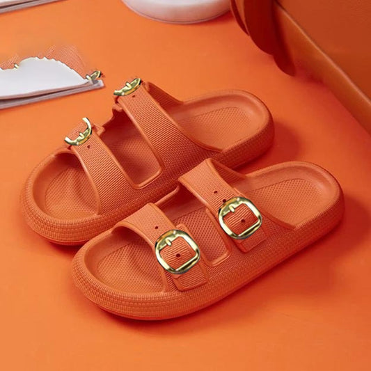 Solid Color Double Band Flat Sandals for Women