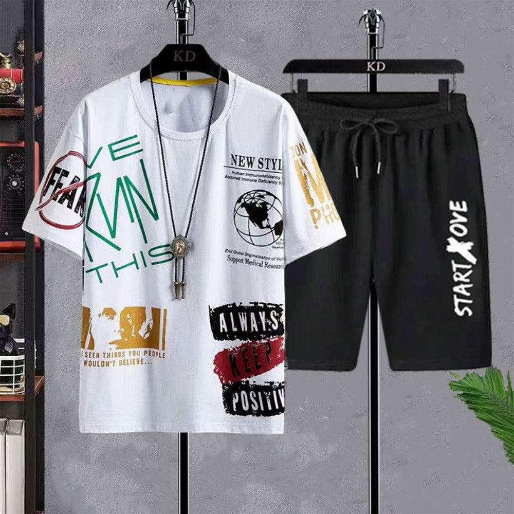 Graphics Printed Style Short Sleeve T- Shirt & Shorts for Men