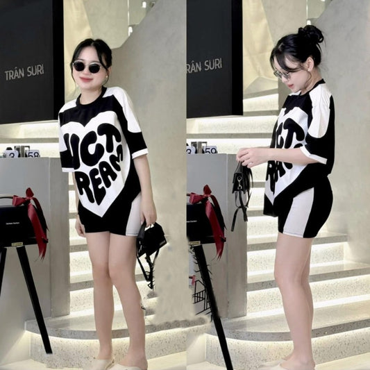 Retro Fashion T-shirt & Mini Shorts for Women