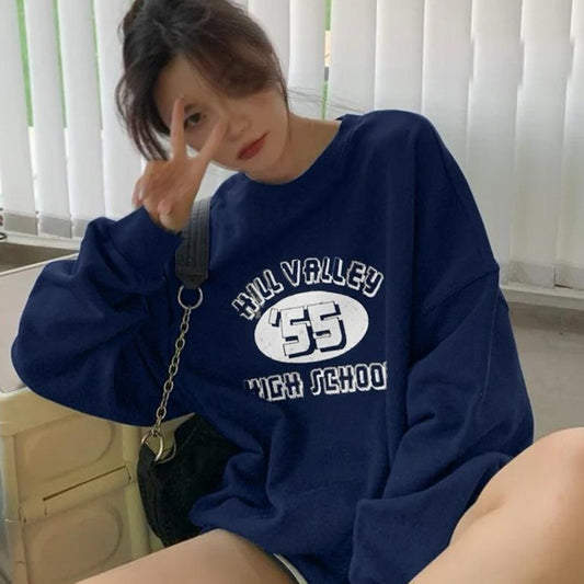Text Printed Style Oversized Pullover for Women