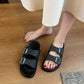 Double Band Solid Fashion Artificial Leather Sandals for Women
