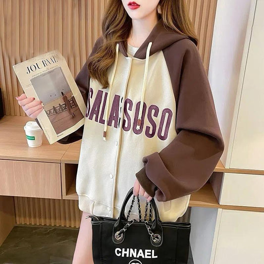 Long Sleeve Color Block Fashion Oversized Hoodies for Women
