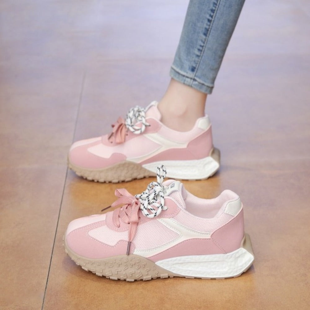 Color Blocked Pattern Lace Up Sneakers for Women