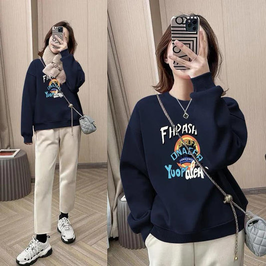 Korean Round Neck Full Sleeve Printed Pullover for Women