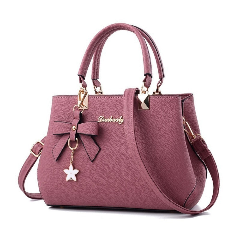 PU Leather Solid Color Star Decor Hand Shoulder Bag for Women