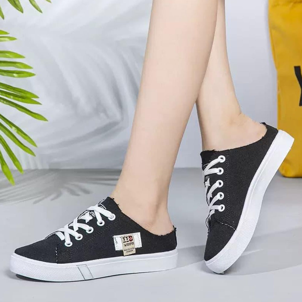 Solid Fashion Canvas Lace Up Sneaker Shoes for Women