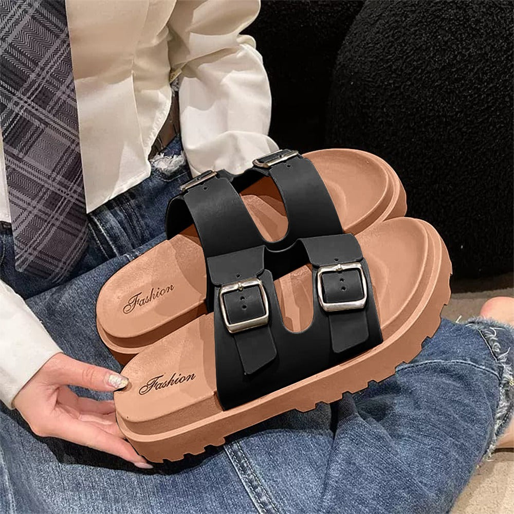 Platform Casual Double Bank Buckle Strap Sandals for Women