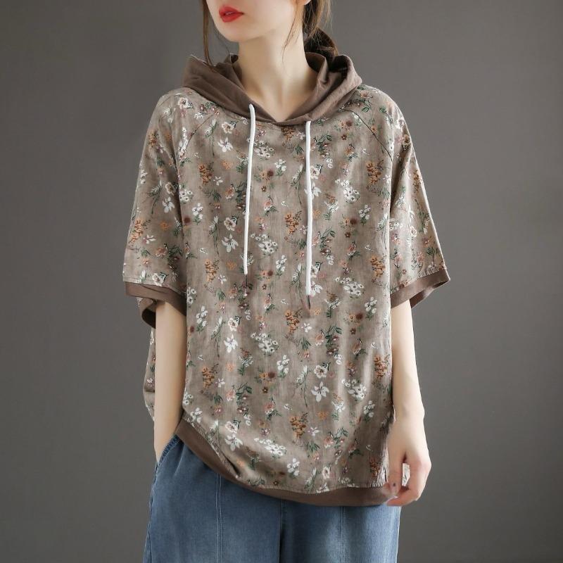 Floral printed Hooded Short Sleeve Sweaters for Women