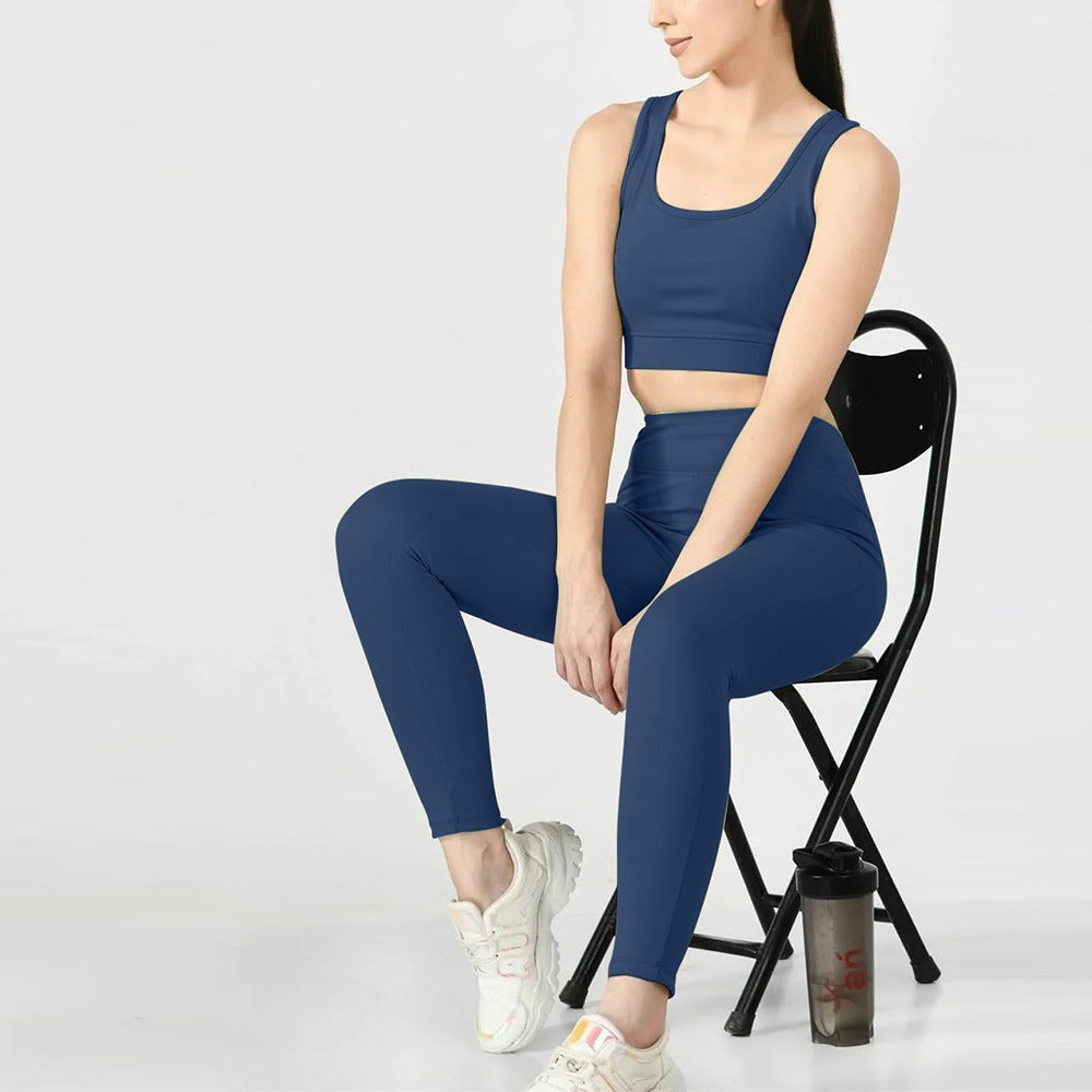 Solid Color Long Line Sports Bra & Pant for Women