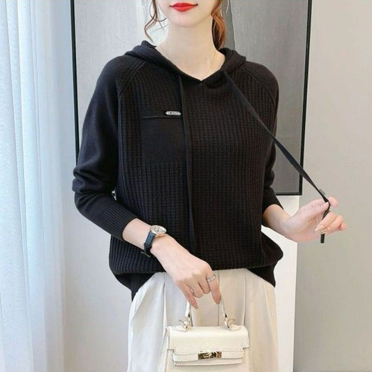 Solid Color Full Sleeve Hooded Winter Sweater for Women