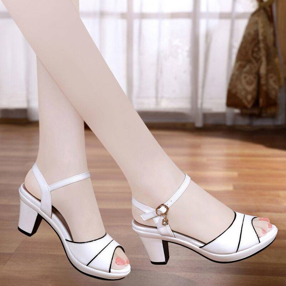 Long Stand Party Wear Mid Heel Sandals for Women
