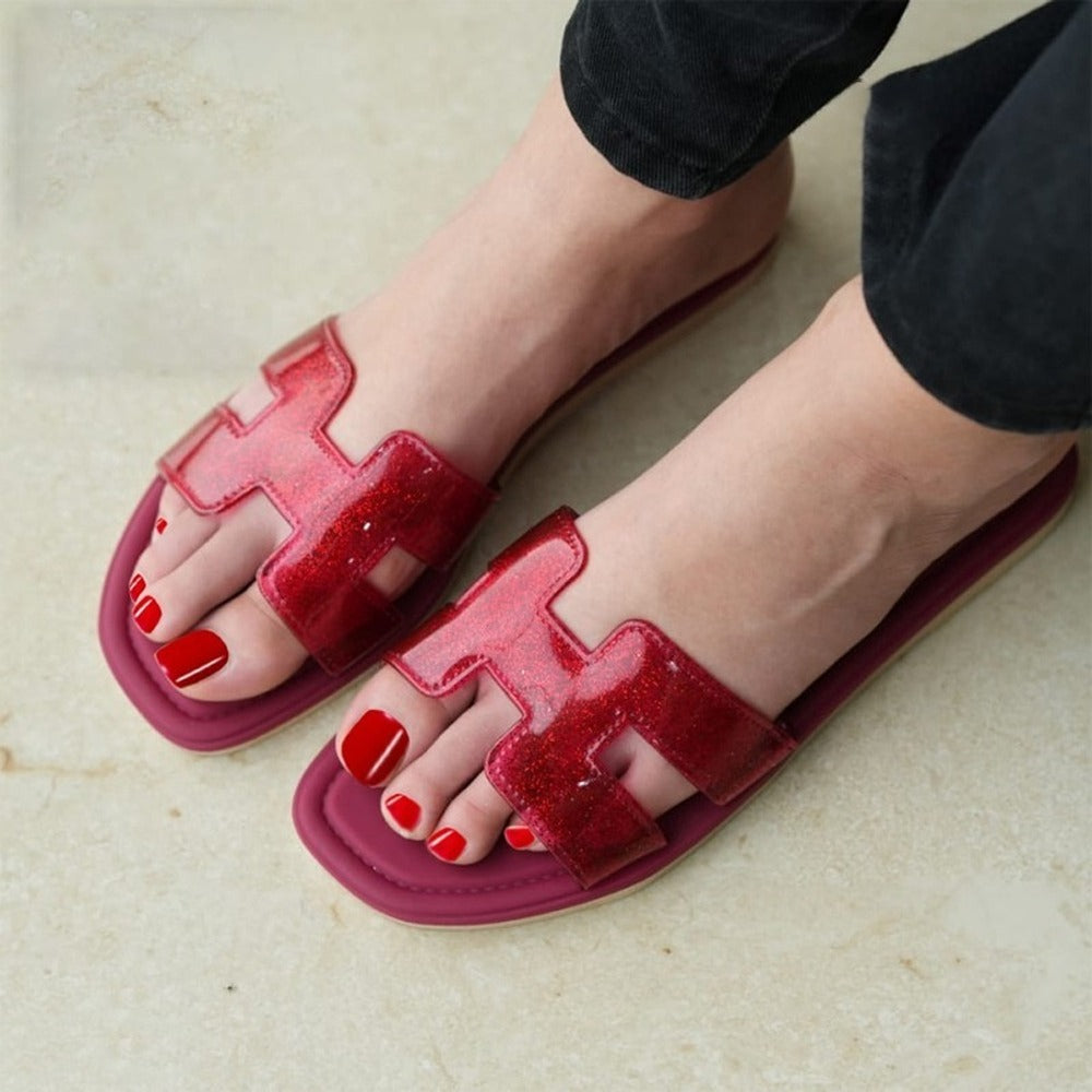 H Shape Fashion Solid Flat Sandals for Women