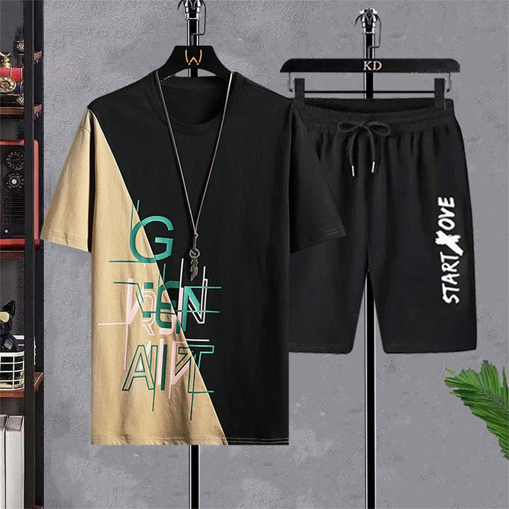 Text-Printed Dual-Color Fashion T-shirt & Shorts
