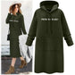 Solid Text Printed Full Sleeve Long Hooded Sweatshirt for Women