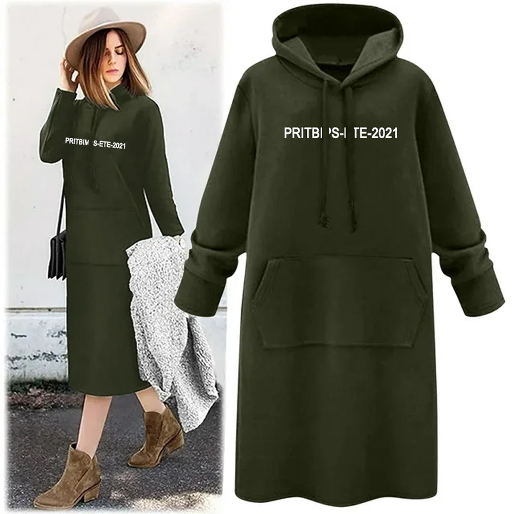 Solid Text Printed Full Sleeve Long Hooded Sweatshirt for Women
