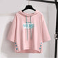 Graphics Printed Short Sleeve Hooded Sweatshirt for Women