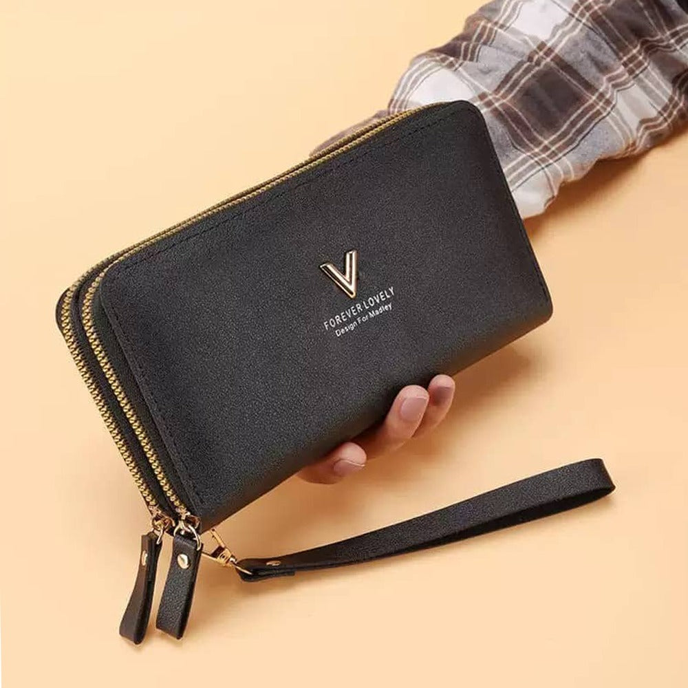 Double Zipper Fashion Leather Wallet for Women