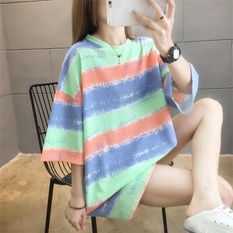 Striped Pattern Casual Oversized T-shirt for Women