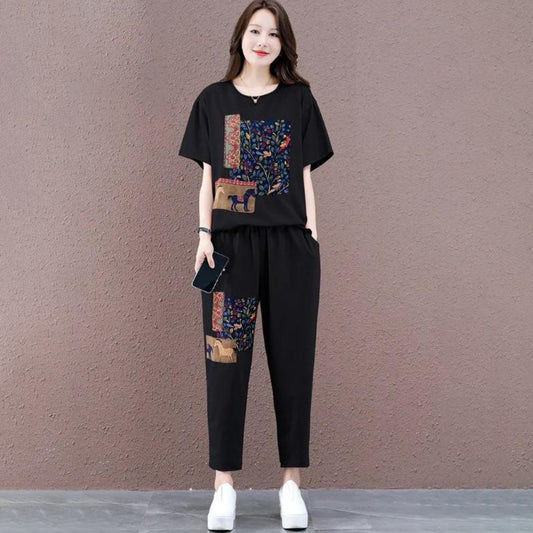 New Stretch Fit Printed Summer Casual T-shirt & Pant for Women