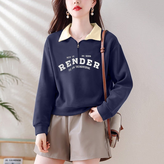 Printed Collar Style Sweatshirt for Ladies