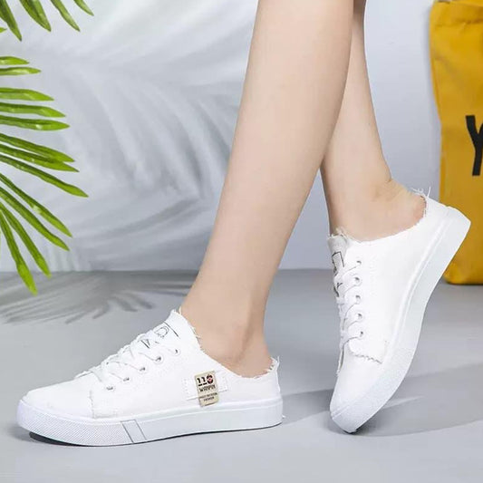 Solid Fashion Canvas Lace Up Sneaker Shoes for Women