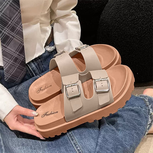 Platform Casual Double Bank Buckle Strap Sandals for Women