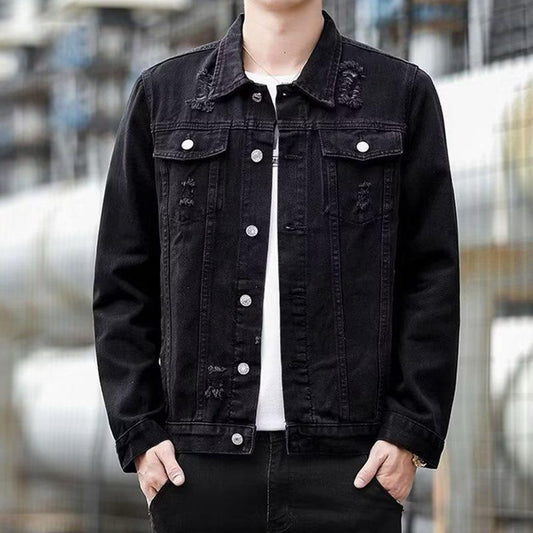 Premium Denim Ripped Fashion Solid Jacket for Men