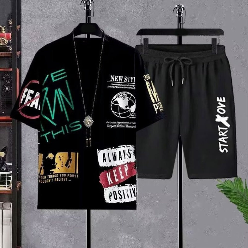 Graphics Printed Style Short Sleeve T- Shirt & Shorts for Men