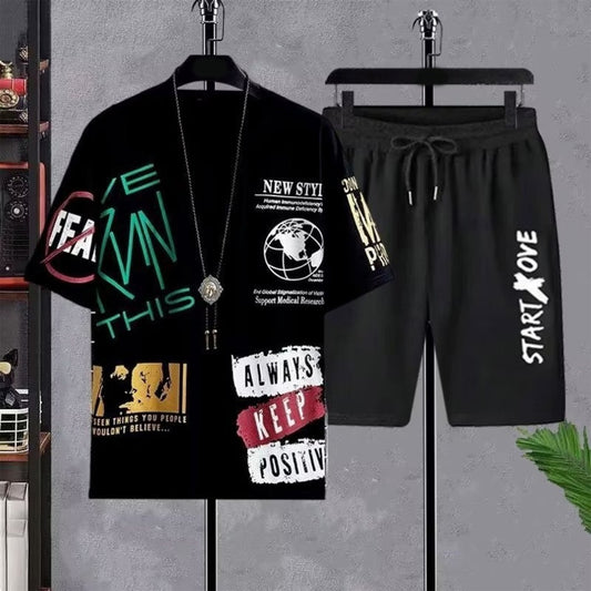 Graphics Printed Style Short Sleeve T- Shirt & Shorts for Men