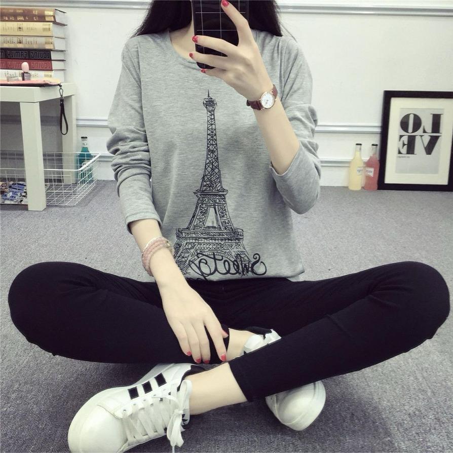 Eiffel Tower Printed Fashion Pullover T-shirt for Women