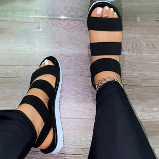 Latest Elastic Band Flat Solid Sandals for Women