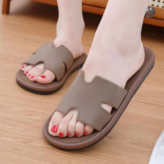Office Fashion Solid Color Flat H- Shape Sandals for Women