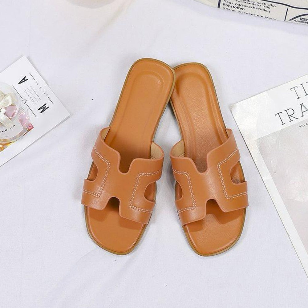 Square H-Shape Solid Fashion Open Toe Sandals for Women