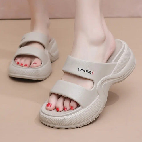 Double Bar Solid Slip-On Thick Sole Sandals for Women