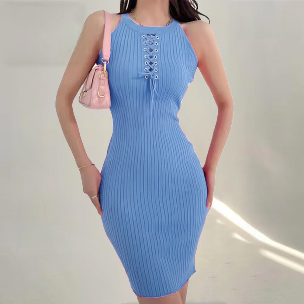 Knitted Fashion Solid Color Slim Dress for Women