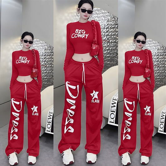 Printed Fashion Crop Top & Wide Leg Pant for Women